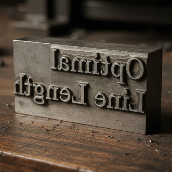 A linotype slug for the text "Optimal Line Length"