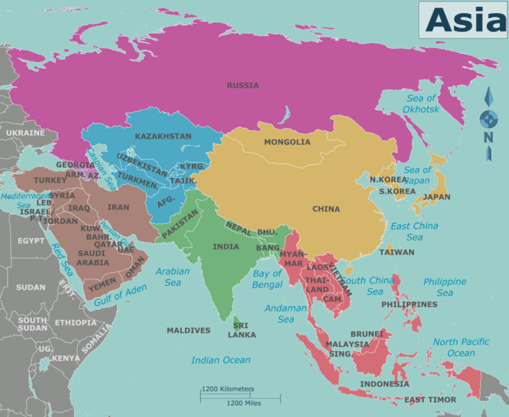 Map of Asia – Cacahuate, amendments by Peter Fitzgerald, Globe-trotter, Joelf, and Texugo, CC BY-SA 4.0, via Wikimedia Commons