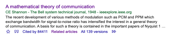 Screenshot of Google Scholar showing citation count for Shannon’s paper