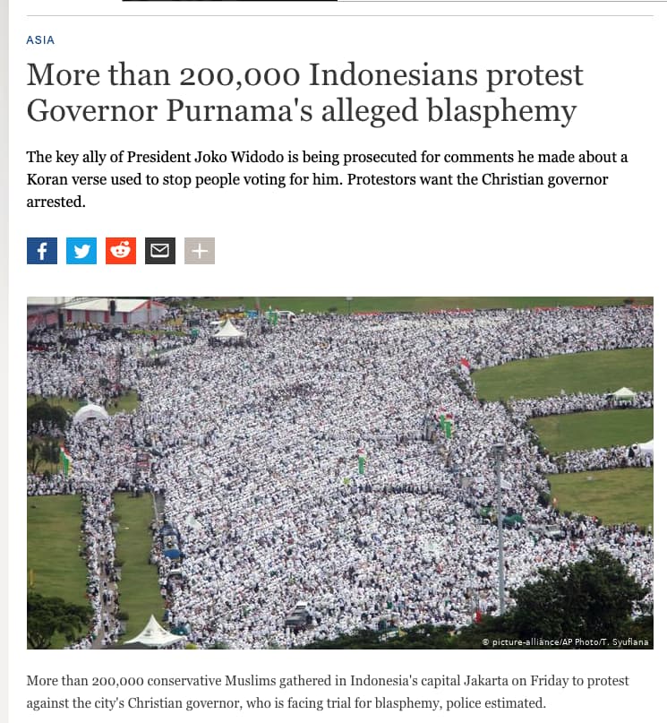 Image from dw.com of a protest in Indonesia allegedly showing 200,000 people. Image Source