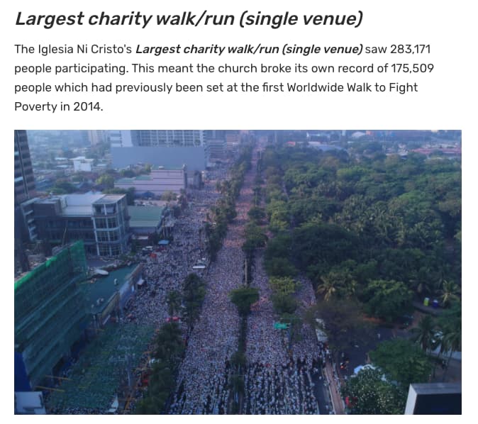 Guinness Record for the largest charity walk or run at a single venue is for 283,171 people. Image Source