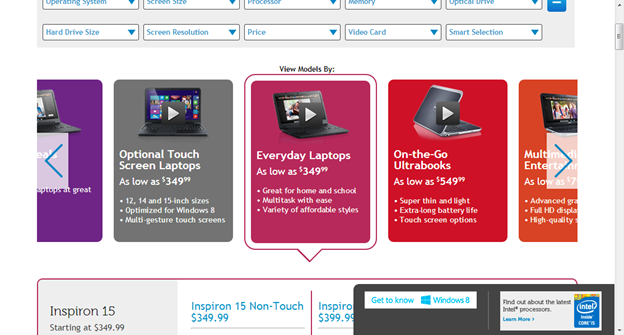 A screenshot of dell.com from Nielsen Norman Group’s article on effective design of carousels.